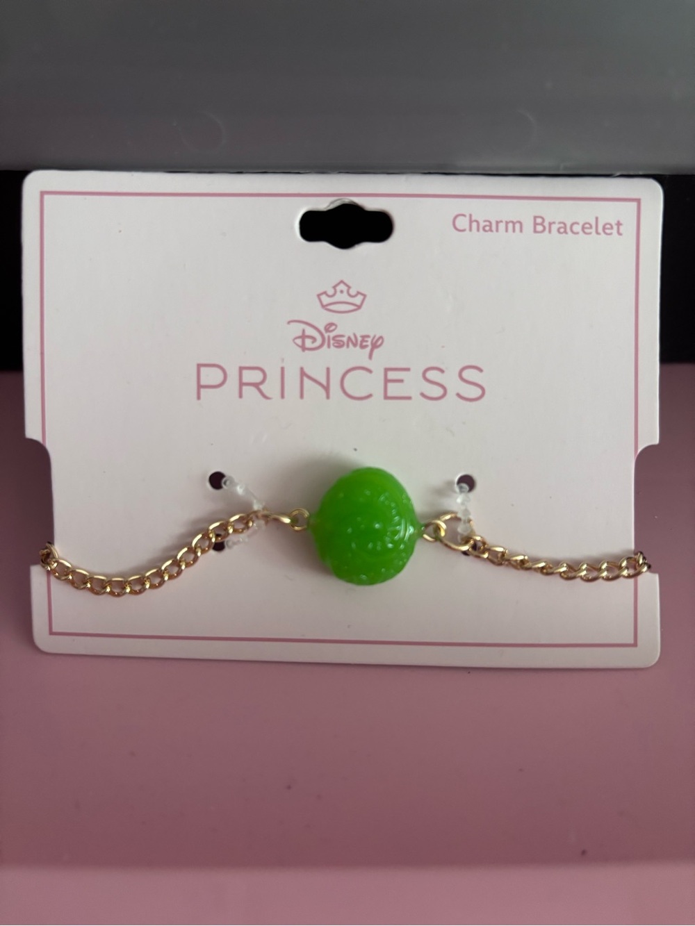 Disney Princess Gold-Tone Bracelet with Bright Green Charm